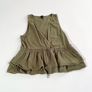J.Crew olive green peplum tank top with tie waist